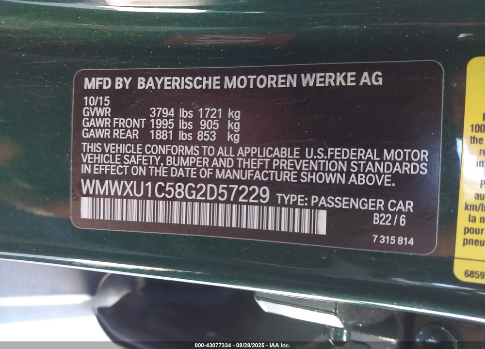 2016 MINI HARDTOP VIN: WMWXU1C58G2D57229