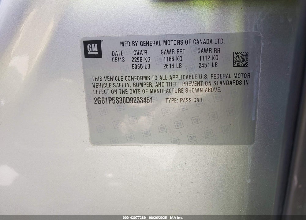 2013 CADILLAC XTS VIN: 2G61P5S30D9233461