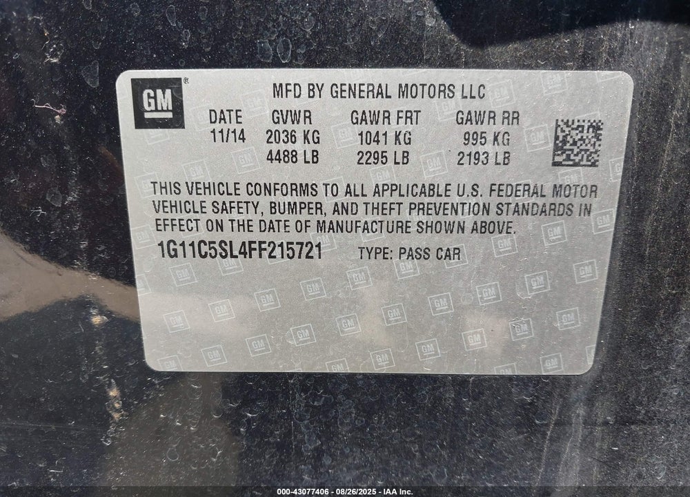 2015 CHEVROLET MALIBU VIN: 1G11C5SL4FF215721