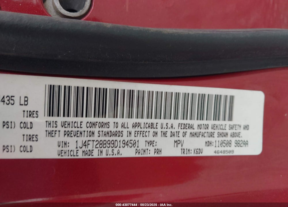 2009 JEEP PATRIOT SPORT VIN: 1J4FT28B99D194501