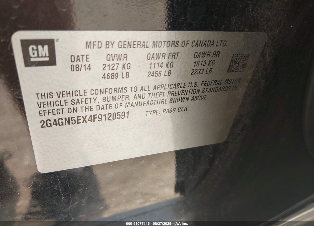 2015 BUICK REGAL VIN: 2G4GN5EX4F9120591
