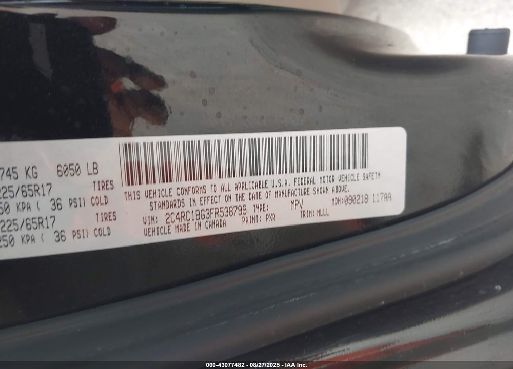 2015 CHRYSLER TOWN & COUNTRY TOURING VIN: 2C4RC1BG3FR538799
