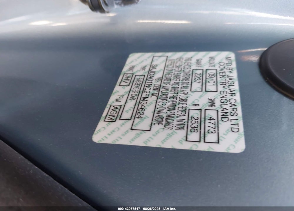 2002 JAGUAR S-TYPE 3.0L V6 VIN: SAJDA01N02FM34624