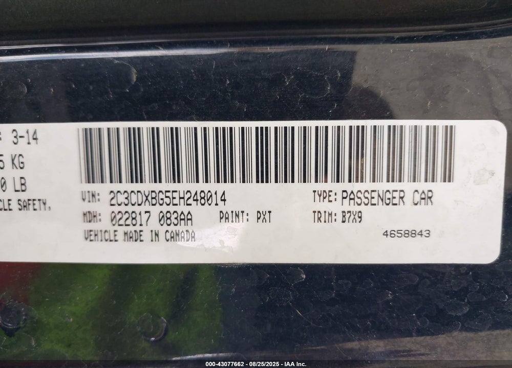 2014 DODGE CHARGER VIN: 2C3CDXBG5EH248014