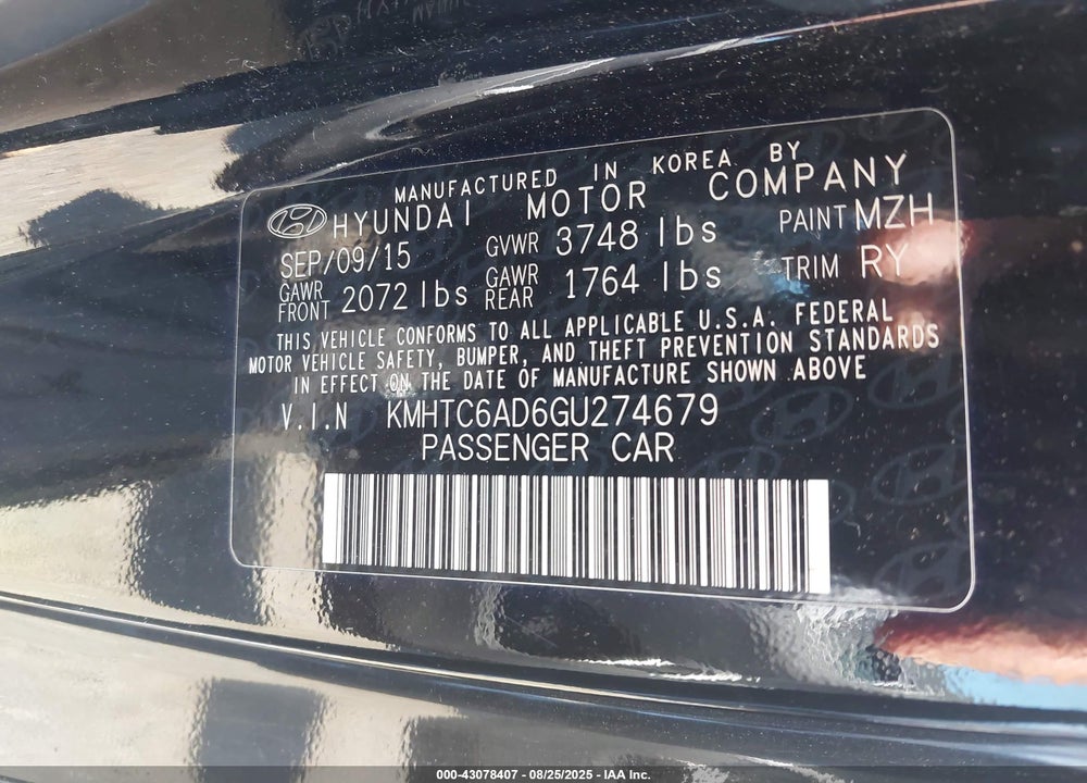 2016 HYUNDAI VELOSTER VIN: KMHTC6AD6GU274679