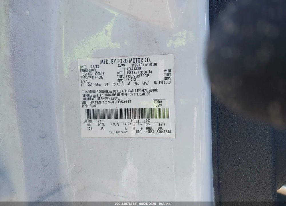 2013 FORD F-150 VIN: 1FTMF1CM9DFD53117