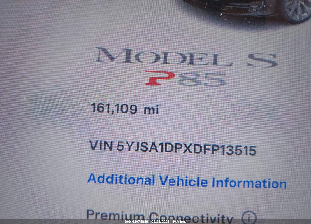 2013 TESLA MODEL S VIN: 5YJSA1DPXDFP13515