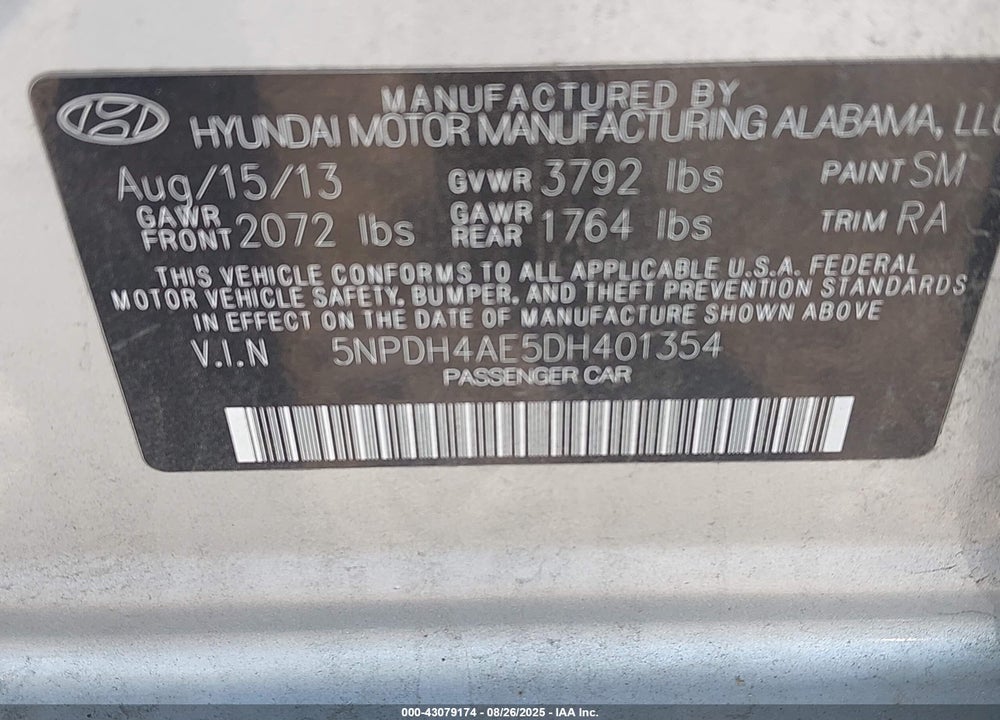2013 HYUNDAI ELANTRA VIN: 5NPDH4AE5DH401354