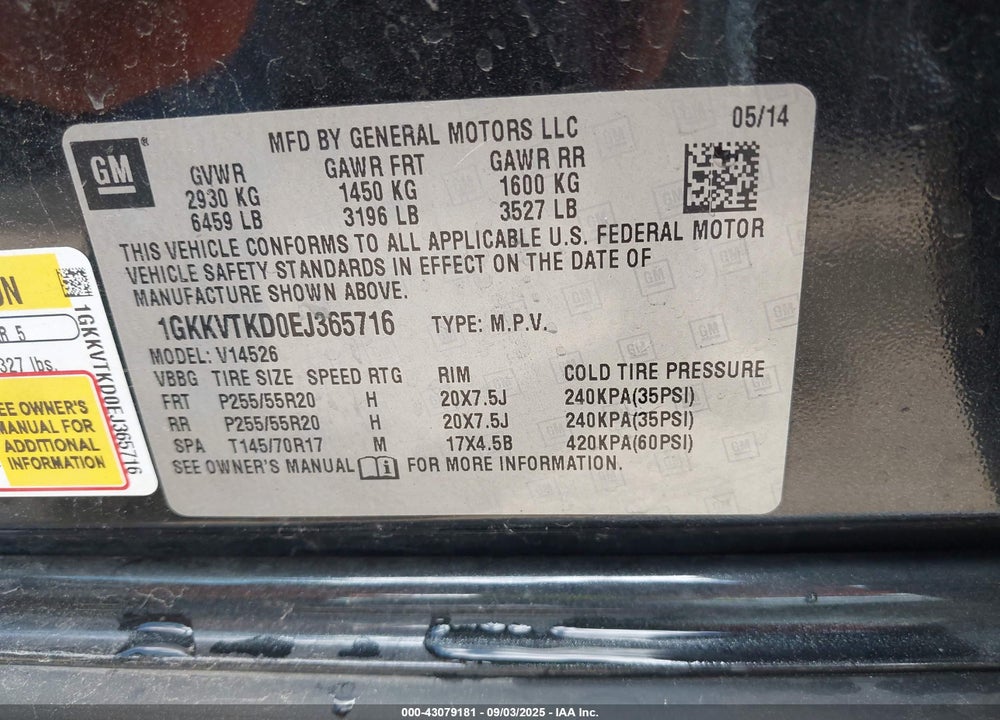2014 GMC ACADIA VIN: 1GKKVTKD0EJ365716