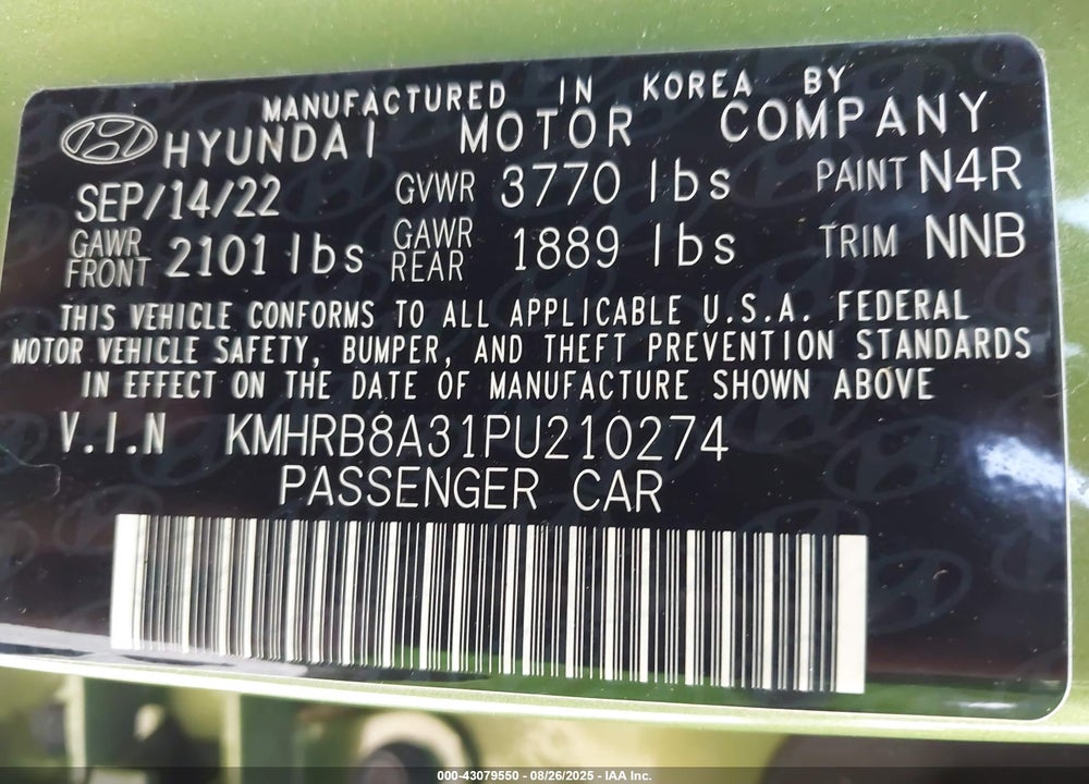 2023 HYUNDAI VENUE SE VIN: KMHRB8A31PU210274