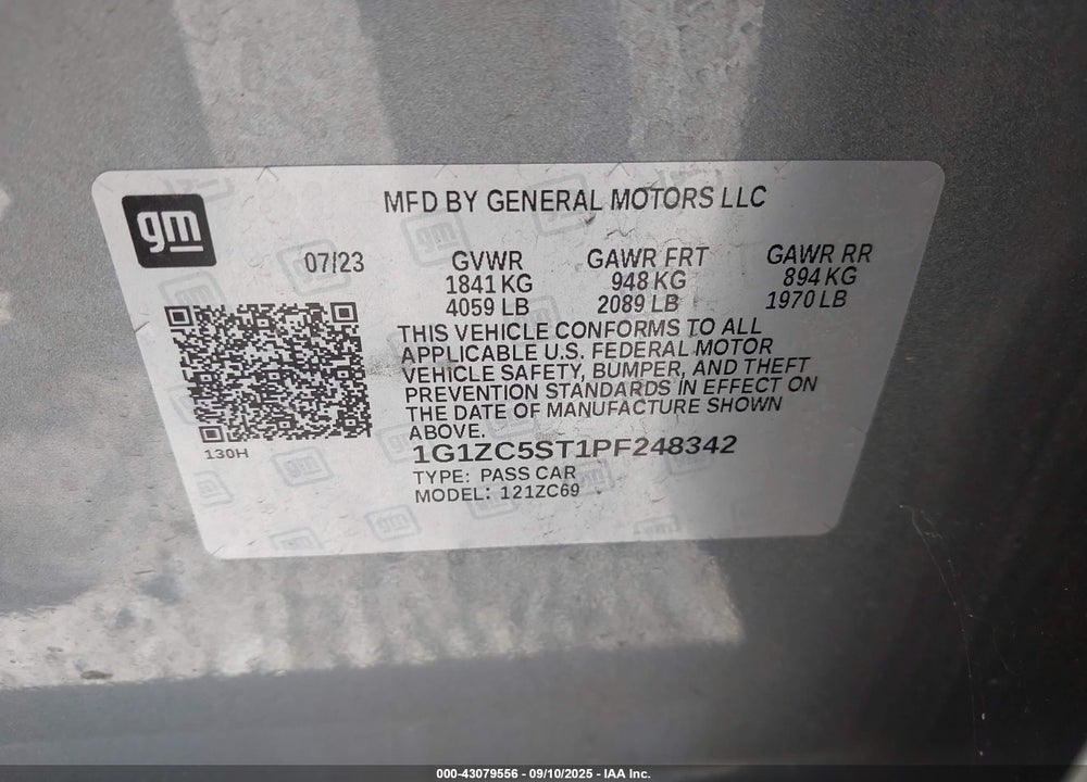 2023 CHEVROLET MALIBU FWD 1FL VIN: 1G1ZC5ST1PF248342