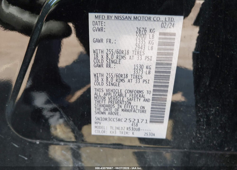 2024 NISSAN PATHFINDER VIN: 5N1DR3CC5RC252171