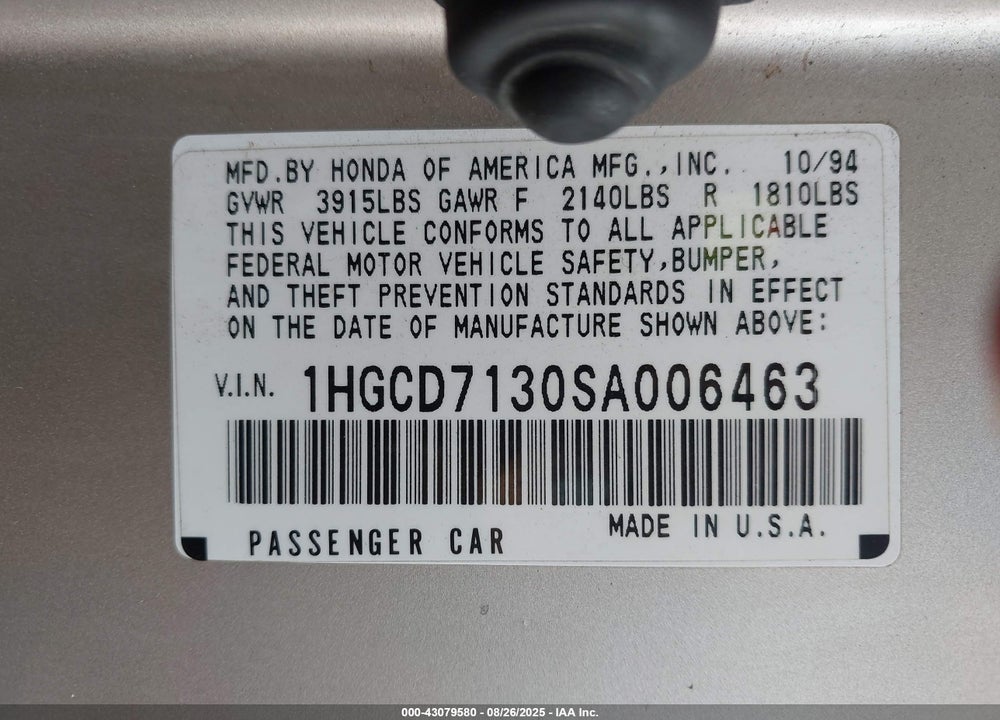 1995 HONDA ACCORD LX VIN: 1HGCD7130SA006463