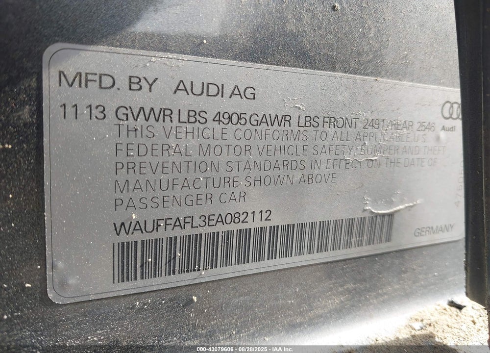 2014 AUDI A4 VIN: WAUFFAFL3EA082112