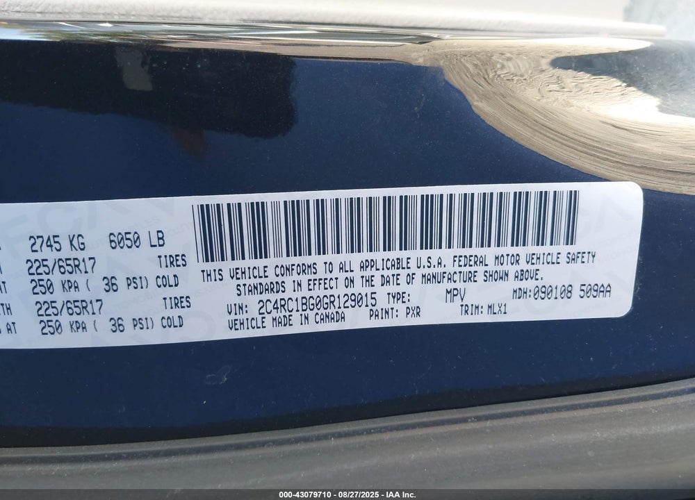 2016 CHRYSLER TOWN & COUNTRY VIN: 2C4RC1BG0GR129015