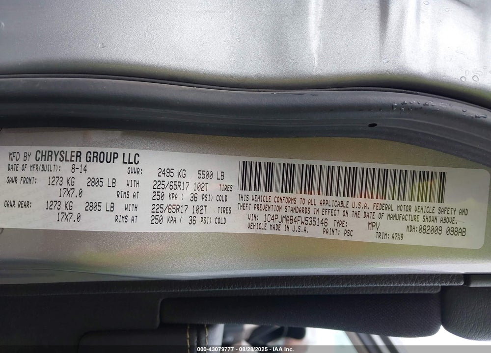 2015 JEEP CHEROKEE VIN: 1C4PJMAB4FW535146