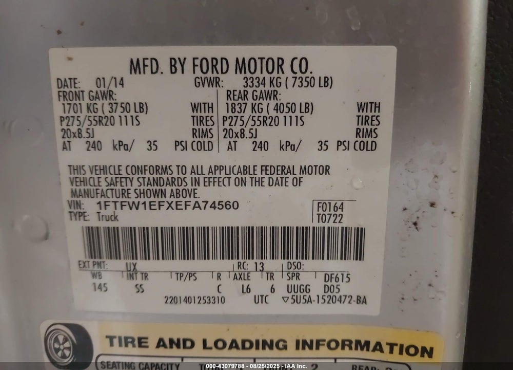 2014 FORD F-150 STX VIN: 1FTFW1EFXEFA74560