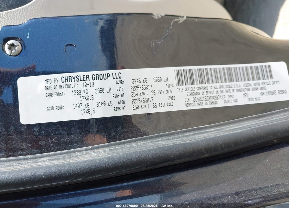 2014 CHRYSLER TOWN & COUNTRY TOURING VIN: 2C4RC1BGXER207412