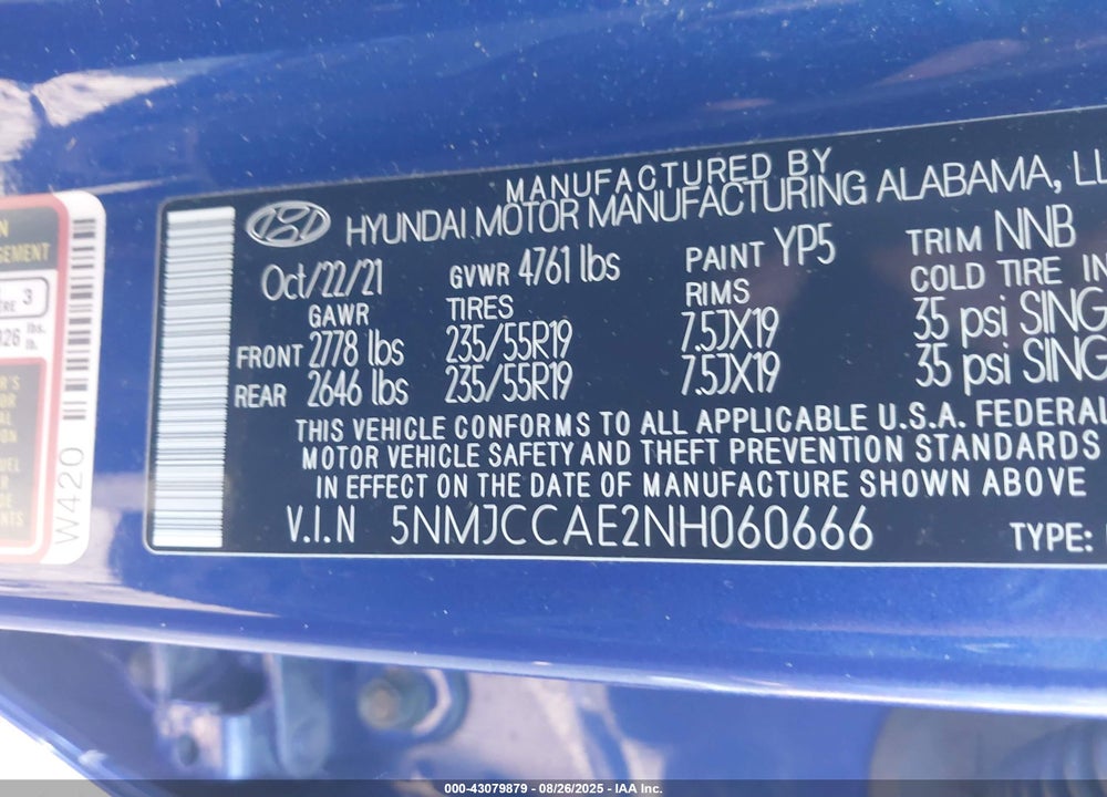 2022 HYUNDAI TUCSON VIN: 5NMJCCAE2NH060666