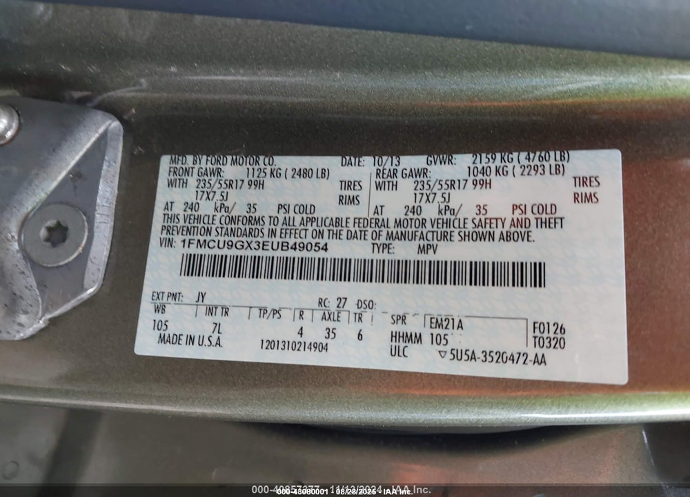 2014 FORD ESCAPE VIN: 1FMCU9GX3EUB49054