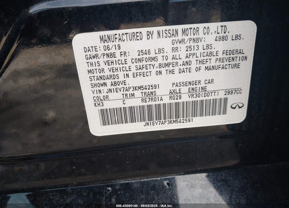 2019 INFINITI Q50 VIN: JN1EV7AP3KM542591