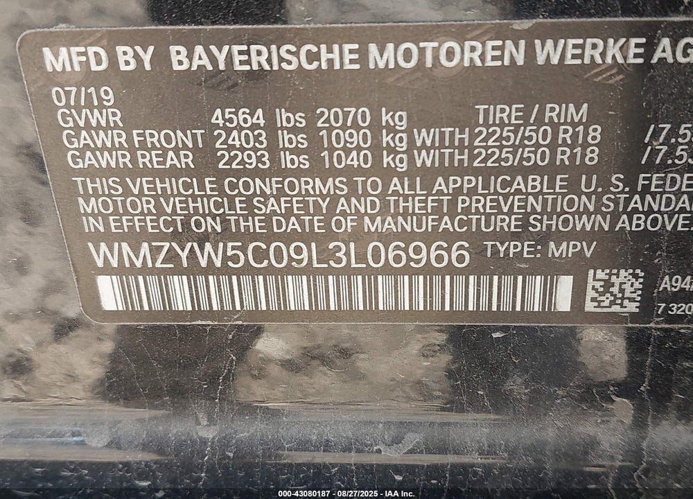 2020 MINI COUNTRYMAN VIN: WMZYW5C09L3L06966