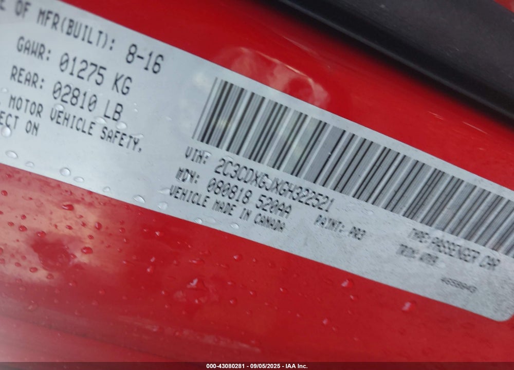 2016 DODGE CHARGER VIN: 2C3CDXGJXGH322521