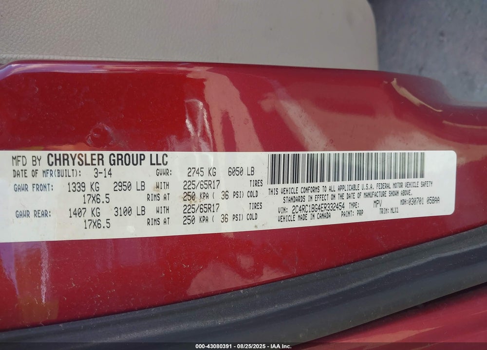 2014 CHRYSLER TOWN & COUNTRY TOURING VIN: 2C4RC1BG4ER332454