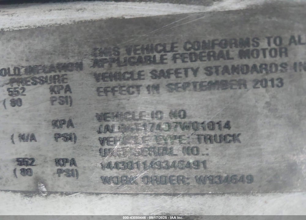 2013 ISUZU COMMERCIAL VAN VIN: JALB4T174D7W01014
