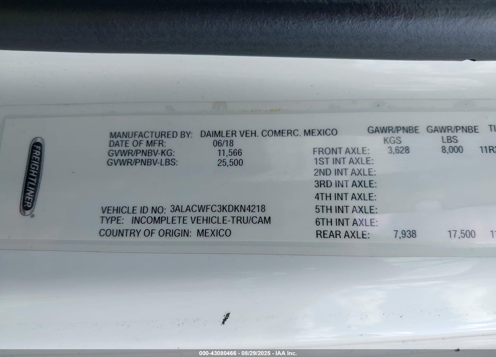 2019 FREIGHTLINER M2 106 VIN: 3ALACWFC3KDKN4218