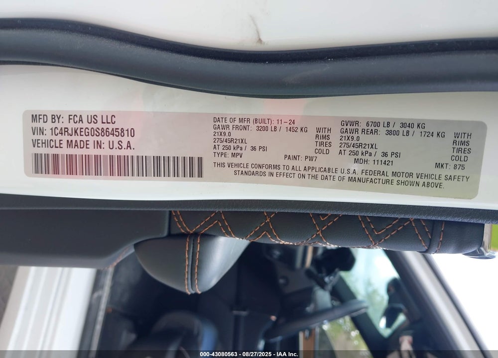 2025 JEEP GRAND CHEROKEE L VIN: 1C4RJKEG0S8645810
