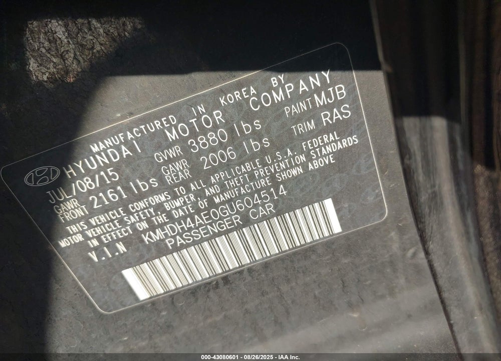2016 HYUNDAI ELANTRA VIN: KMHDH4AE0GU604514
