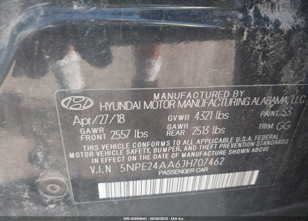 2018 HYUNDAI SONATA ECO VIN: 5NPE24AA6JH707462