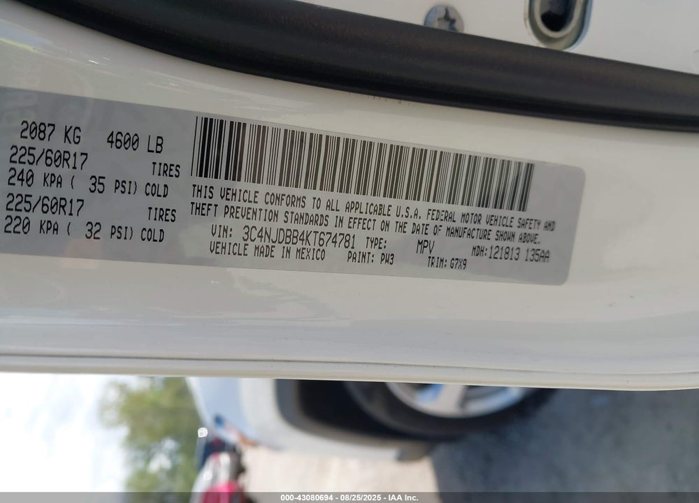 2019 JEEP COMPASS VIN: 3C4NJDBB4KT674781