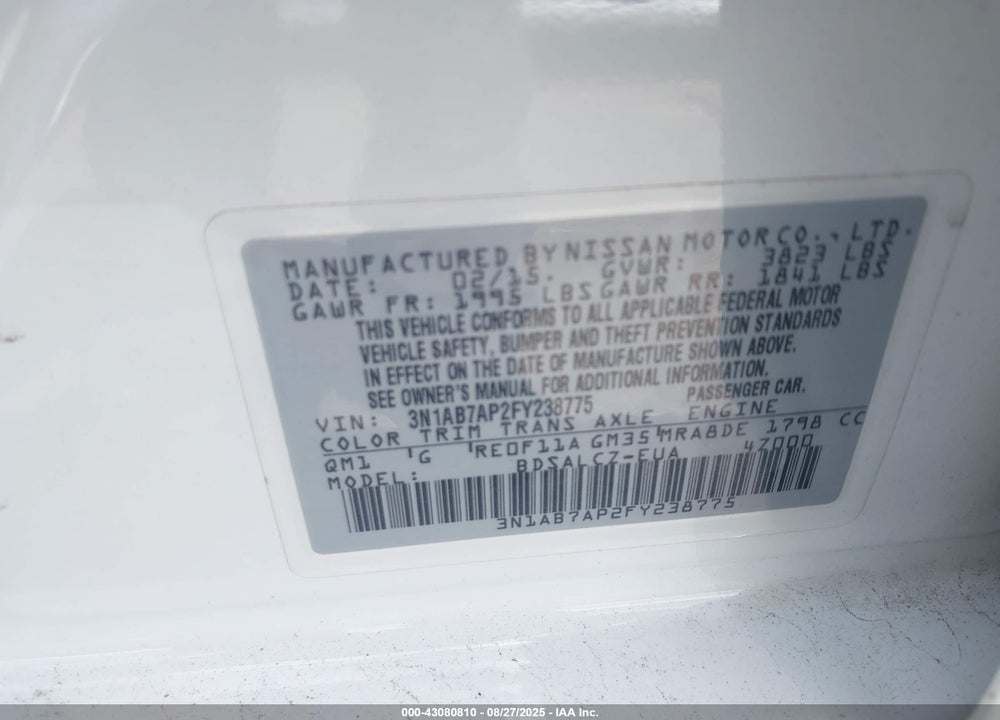 2015 NISSAN SENTRA VIN: 3N1AB7AP2FY238775