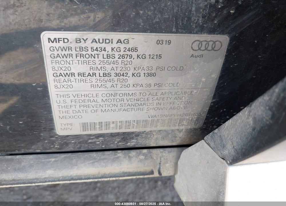 2019 AUDI Q5 VIN: WA1BNAFY4K2081535