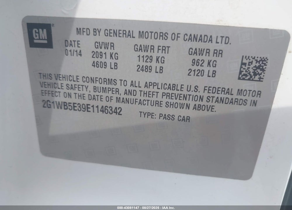 2014 CHEVROLET IMPALA LIMITED VIN: 2G1WB5E39E1146342
