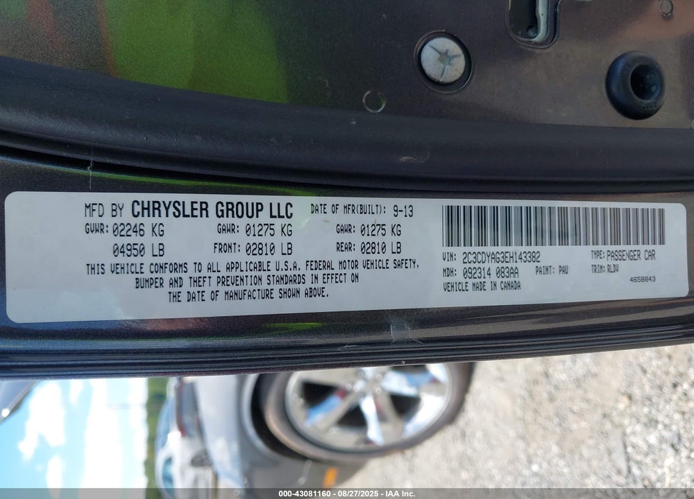 2014 DODGE CHALLENGER VIN: 2C3CDYAG3EH143382