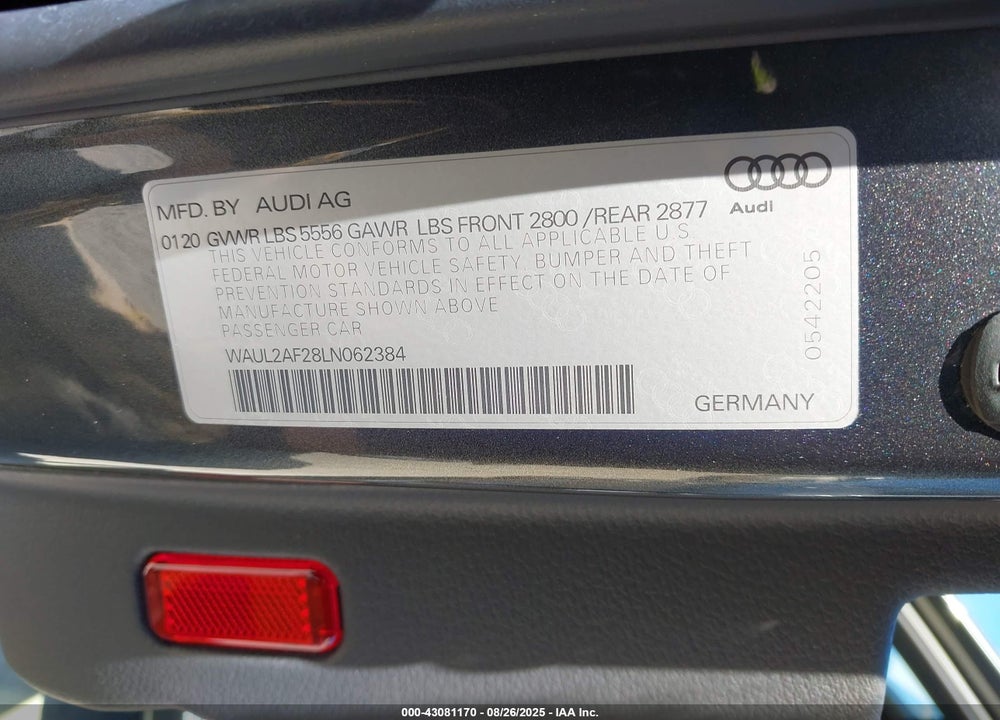2020 AUDI A6 VIN: WAUL2AF28LN062384