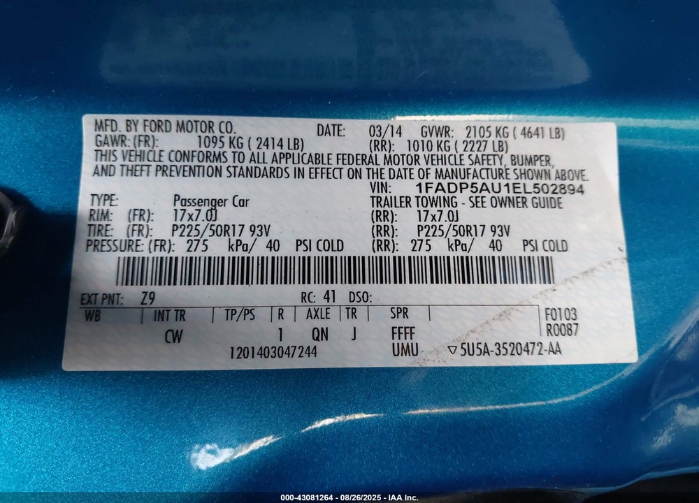 2014 FORD C-MAX VIN: 1FADP5AU1EL502894