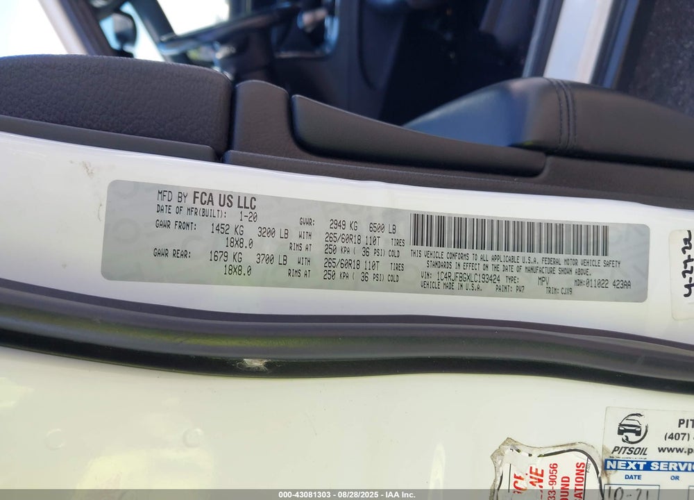 2020 JEEP GRAND CHEROKEE LIMITED 4X4 VIN: 1C4RJFBGXLC193424