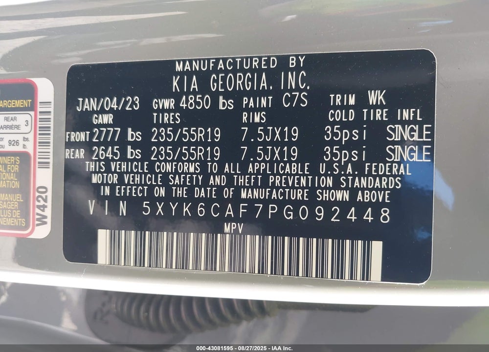 2023 KIA SPORTAGE VIN: 5XYK6CAF7PG092448