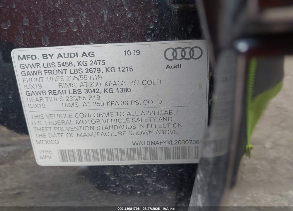 2020 AUDI Q5 VIN: WA1BNAFYXL2030736