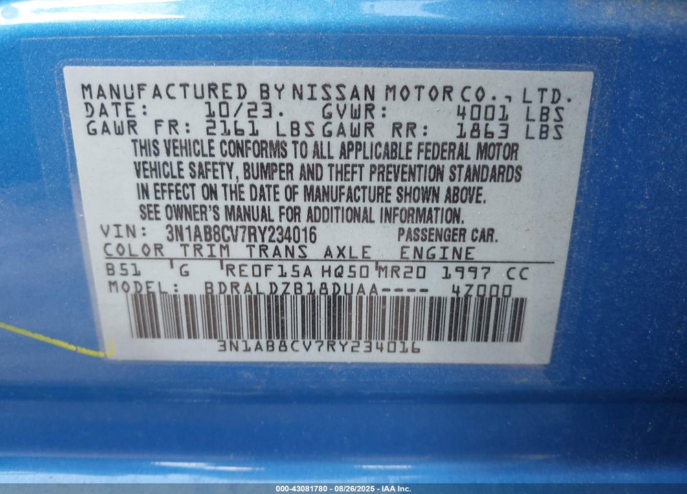2024 NISSAN SENTRA VIN: 3N1AB8CV7RY234016