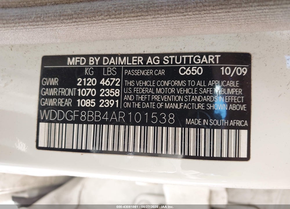 2010 MERCEDES-BENZ C 300 LUXURY 4MATIC/SPORT 4MATIC VIN: WDDGF8BB4AR101538