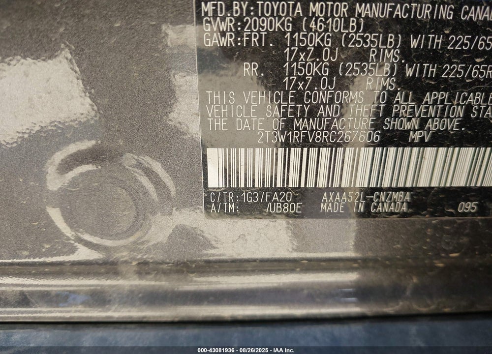 2024 TOYOTA RAV4 XLE VIN: 2T3W1RFV8RC267606