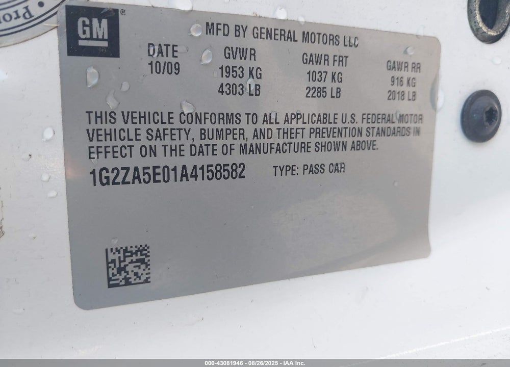 2010 PONTIAC G6 VIN: 1G2ZA5E01A4158582