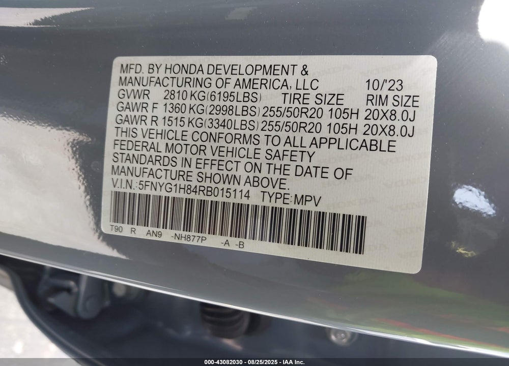 2024 HONDA PILOT VIN: 5FNYG1H84RB015114
