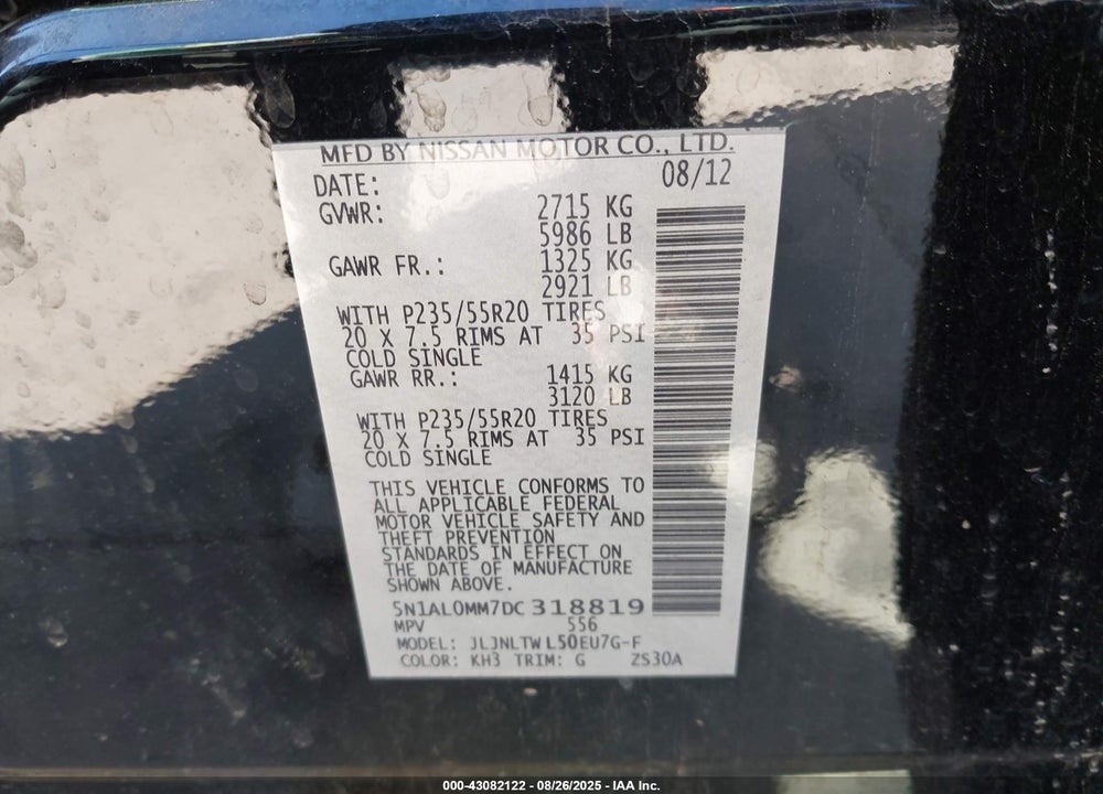 2013 INFINITI JX35 VIN: 5N1AL0MM7DC318819