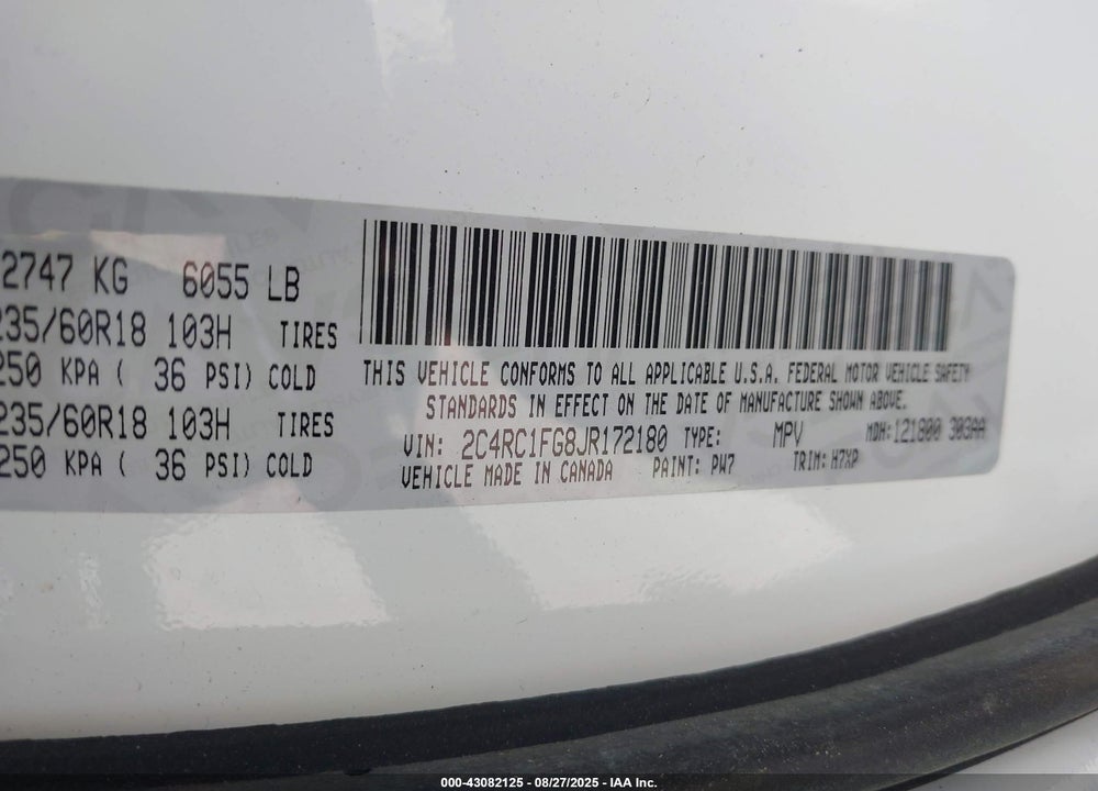 2018 CHRYSLER PACIFICA TOURING PLUS VIN: 2C4RC1FG8JR172180